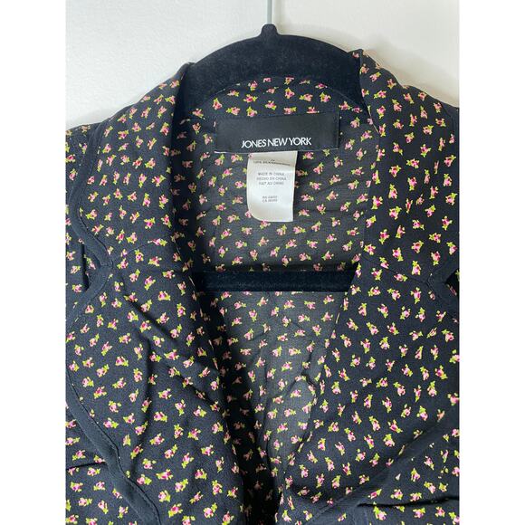 Vintage y2k Women's 100% Silk Black Pink Ditsy Floral Whimsigoth Blouse Top 6 - Picture 3 of 9